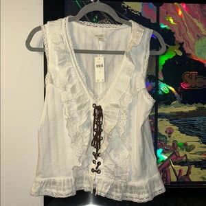 Pilcro Ivory Lace-Trimmed Sleeveless Blouse